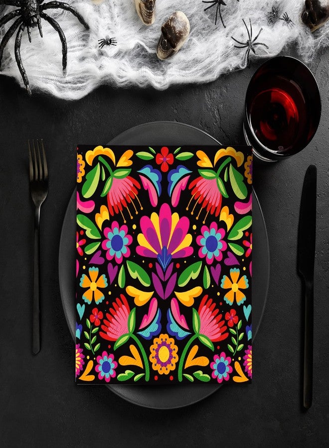 JarThenaAMCS مناديل ورقية مزينة بنقوش زهور مكسيكية من JarThenaAMCS، 50 قطعة، مناديل ملونة للاستخدام مرة واحدة بنقوش زهور، مناسبة للهالوين، مناديل سوداء للغداء والعشاء، مثالية لحفلات الأعياد والمناسبات. - Image 5